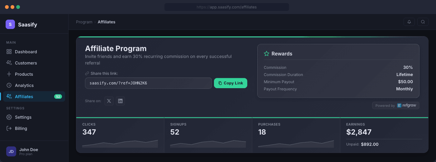 Embedded dashboard (dark)